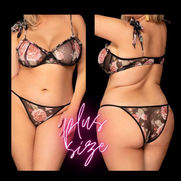Libertinna Other - Plus 1x Flirty Black Floral Underwire Bra Set